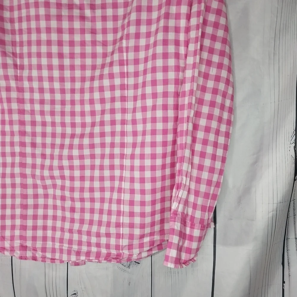 J.Crew Factory Pink And White Gingham Button Down Lightweight Cotton Shirt